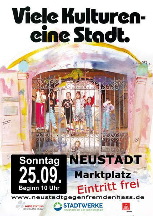 Plakat "Viele Kulturen - eine Stadt." (Quelle: Neustadt gegen Fremdenhass e.V.)
