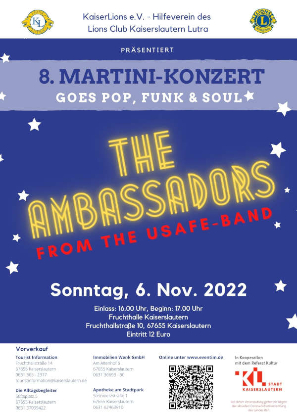 Martini-Konzert goes Pop, Funk & Soul - "THE AMBASSADOORS" from the USAFE Band am 06. November 2022 in Kaiserslautern