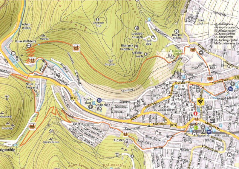 Der Drumrum-Weg auf der Karte (Quelle: TKS). Beim Anklicken öffnet sich das Foto in einer größeren Version.