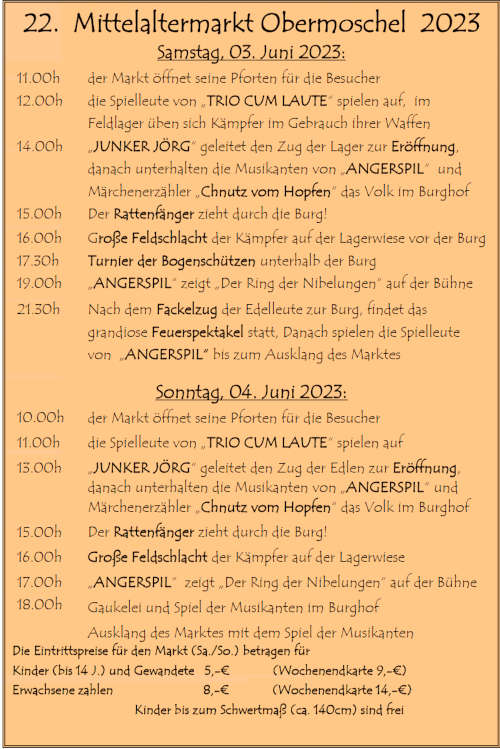 Das Programm an beiden Tagen (Quelle: Burgverein Obermoschel)