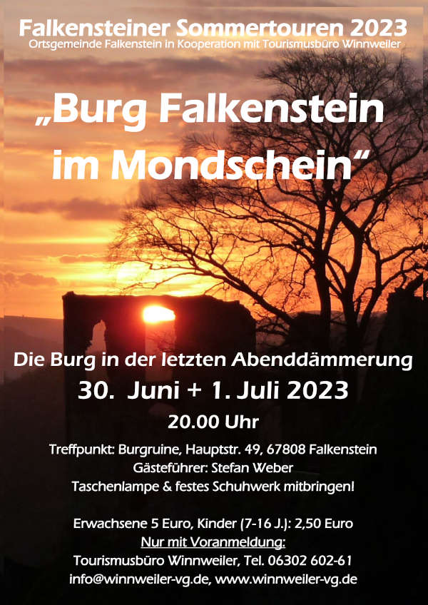 Plakat Mondscheinführungen Burg Falkenstein 2023