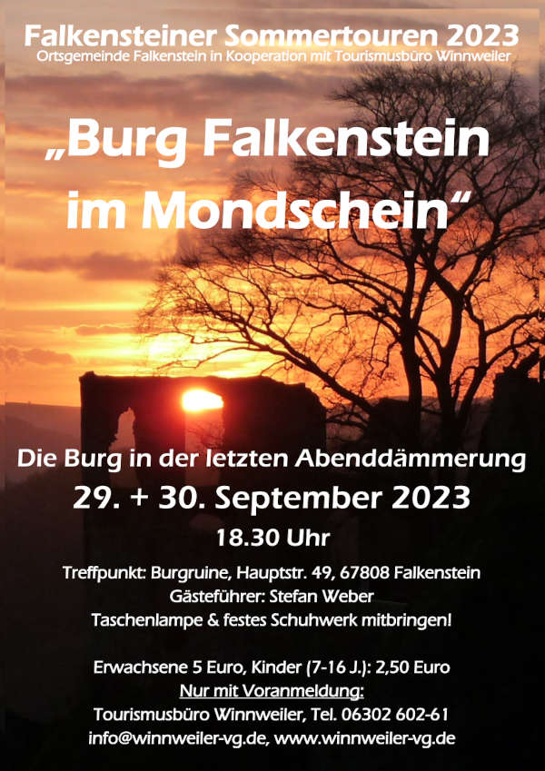 Plakat Mondscheinführungen Burg Falkenstein 2023