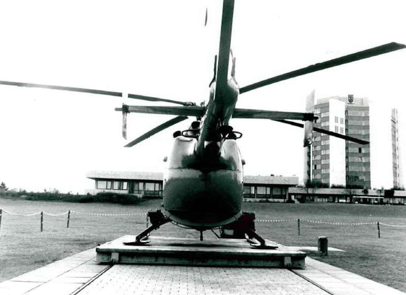 Station des Rettungshubschraubers an der BG Klinik Ludwigshafen im Jahr 1990 (Foto: BG Klinik)