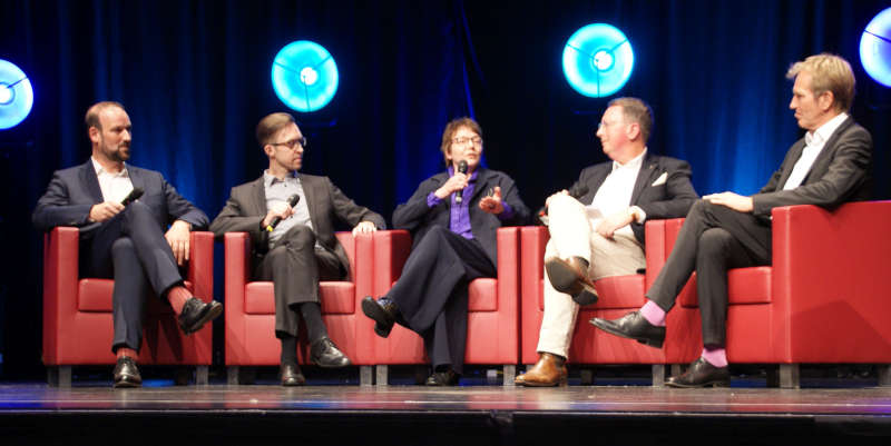 mpk-Direktor Steffen Egle, Kurator Dr. Sören Fischer, Kuratorin Dr. Annette Reich, Dr. Christoph Dammann, Direktor des Kulturreferats der Stadt Kaiserslautern, und Moderator Markus Brock (Foto: Bezirksverband Pfalz)