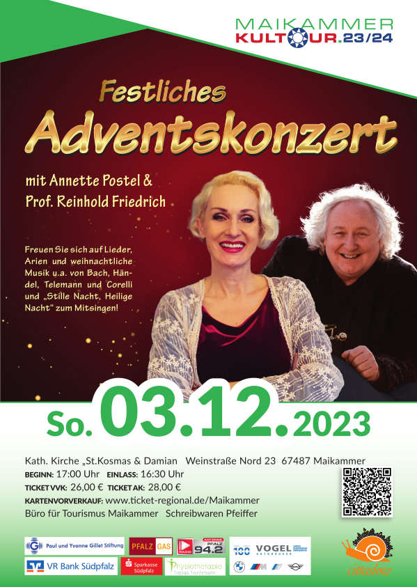 Festliches Adventskonzert mit der Sopranistin Anette Postel und Startrompeter Prof. Reinhold Friedrich