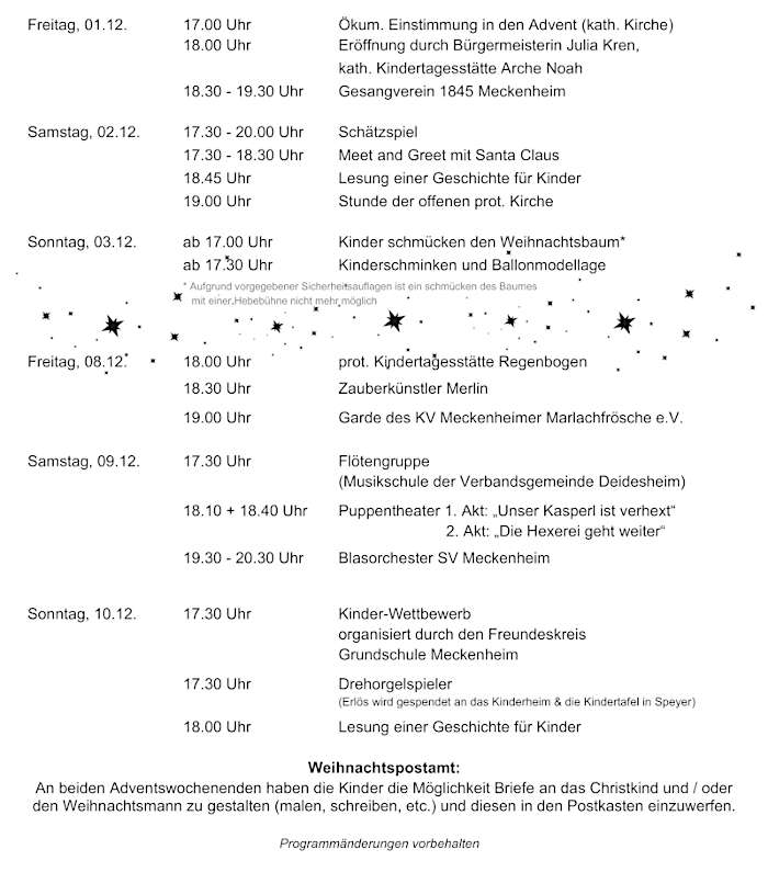 Programm Meckenheimer Weihnachtsmarkt 2023