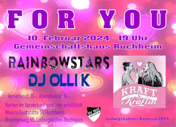 FOR YOU Faschingsfete am 10. Februar 2024 in Ludwigshafen