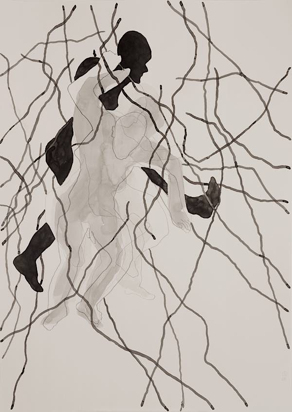 Matthias Strugalla, "Frei machen", 2023, mit Grafit und Tusche auf Papier, 70 x 50 cm groß (Foto: Matthias Strugalla)