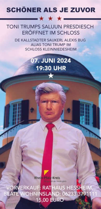 De Kallstadter Saukerl Alexis Bug alias Toni Trump am 07. Juni 2024 im Schloss Kleinniedesheim