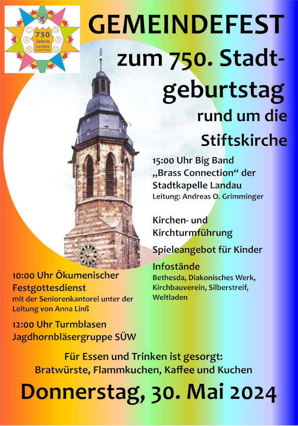 Gemeindefest rund um die Stiftskirche am 30. Mai 2024 in Landau