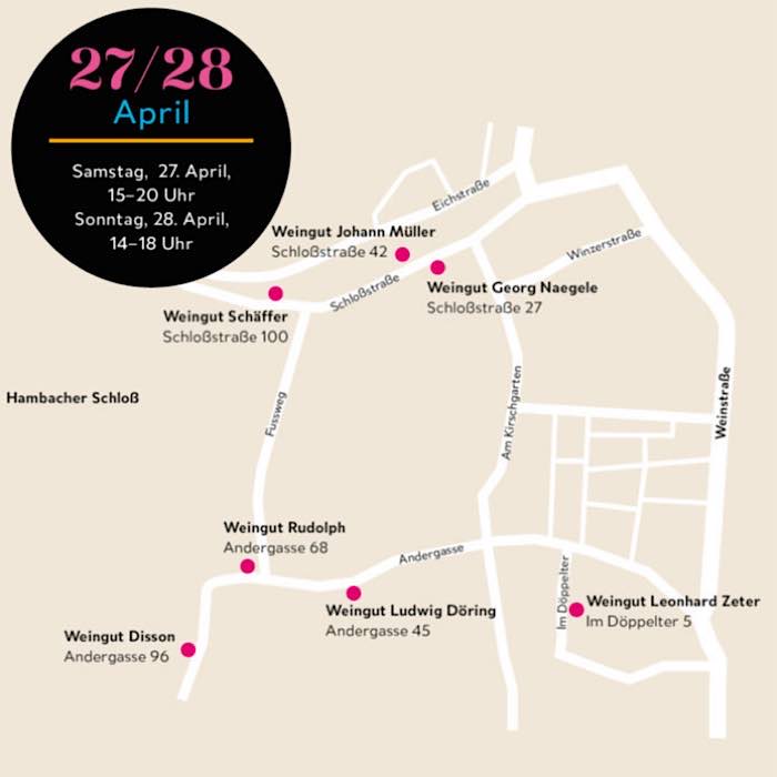 Plan mit den teilnehmenden Weingütern (Quelle: Stadt Neustadt an der Weinstraße)