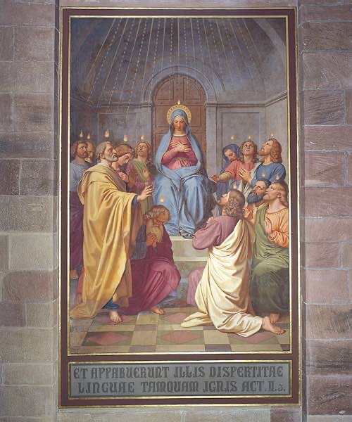 Darstellung des Pfingstereignisses auf einem Fresko von Johann Baptist Schraudolph im Speyerer Dom (Quelle: Domkapitel Speyer, Foto: Renate Deckers-Matzko)