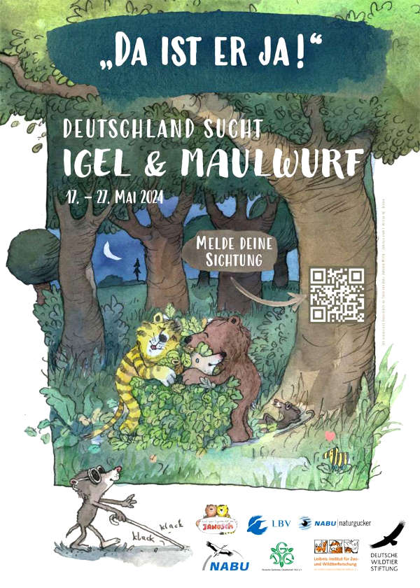 Poster der Meldeaktion ‚Deutschland sucht Igel & Maulwurf‘, (c) Janosch