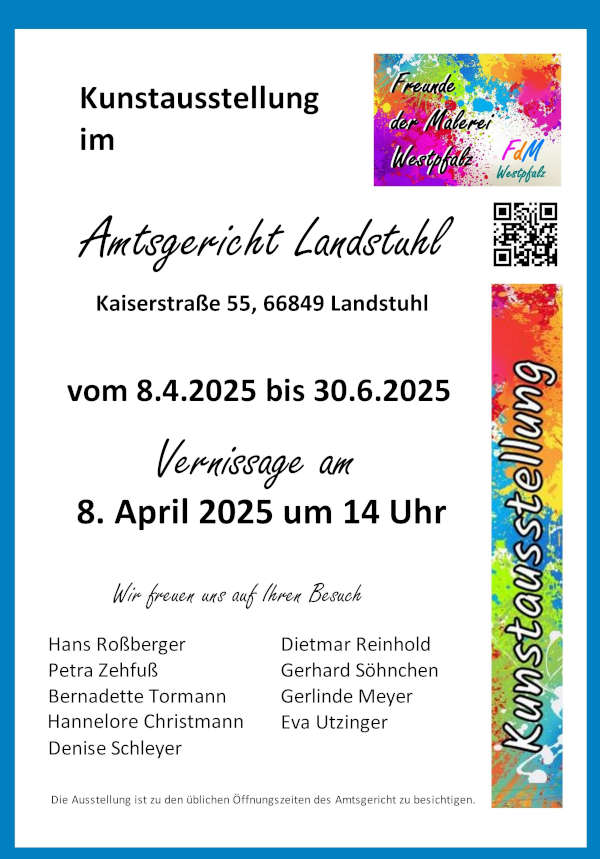 Kunstausstellung von April bis Juni 2025 im Amtsgericht Landstuhl