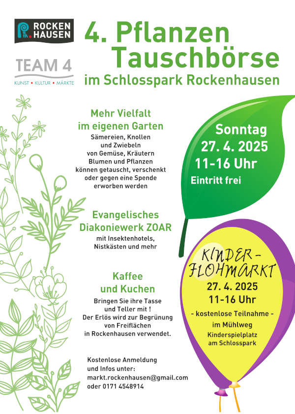Vierte Pflanzentauschbörse im April 2025 in Rockenhausen mit Flohmarkt und Kinderkino