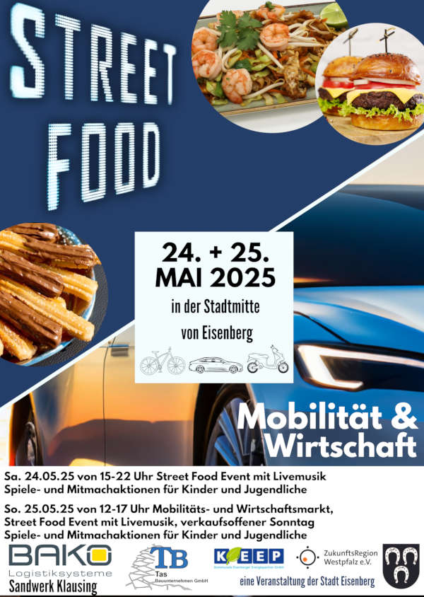 Eisenberger Street Food Event im Mai 2025 mit Mobilitäts- und Wirtschaftsmarkt und verkaufsoffenem Sonntag