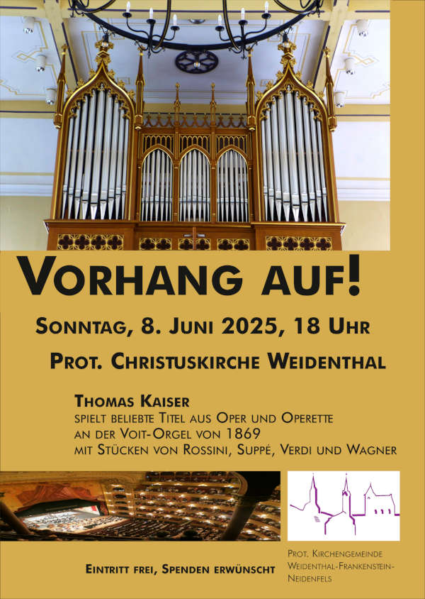 Orgelkonzert „Vorhang auf“ in Weidenthal am 8.6