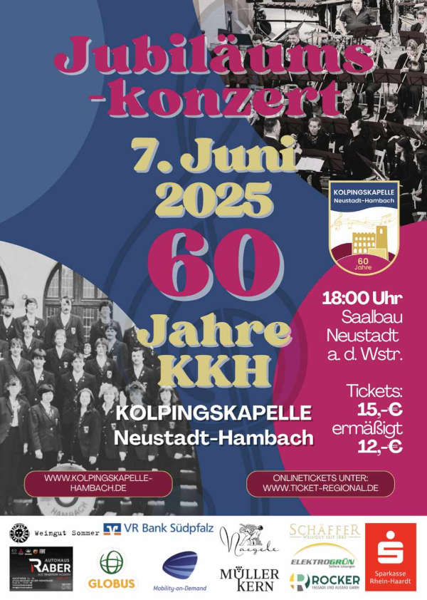 Jubiläumskonzert "60 Jahre Kolpingskapelle Hambach" im Juni 2025 in Neustadt an der Weinstraße