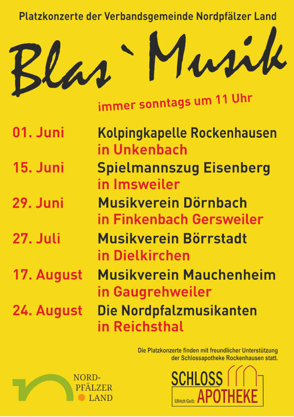 Reihe Blas'Musik 2025 der Verbandsgemeinde Nordpfälzer Land von Juni bis August 2025
