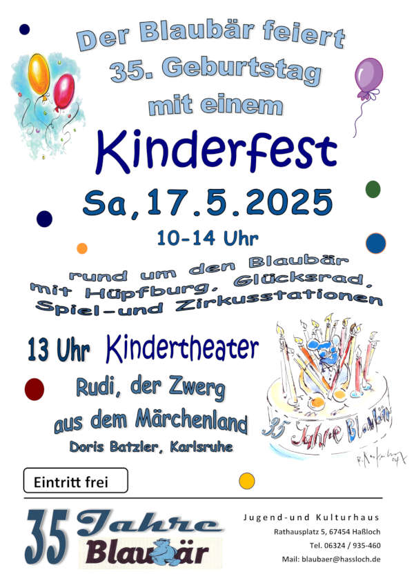 35 Jahre Jugend- und Kulturhaus Blaubär – Kinder- und Familienfest im Mai 2025 in Haßloch