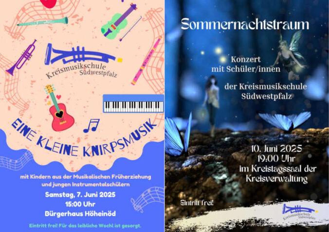 Konzerte der Kreismusikschule Südwestpfalz im Juni 2025 in Höheinöd und Pirmasens