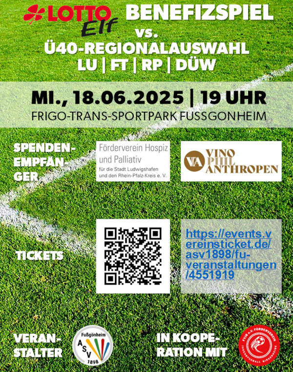 "Legenden helfen!" - Benefizspiel der Lotto-Elf zugunsten der Hospiz-, Palliativ- und Sozialarbeit im Juni 2025 im Sportpark Fußgönheim
