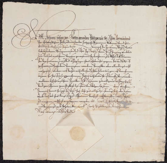 Pfalzgraf und Kuradministrator Johann Casimir an den Bürgermeister und Rat der Stadt Speyer betr. Auslieferung des Nick Surm, Heidelberg, 14. Mai 1586 (Universitätsbibliothek Heidelberg, Urk. Lehmann 83, PDM 1.0)