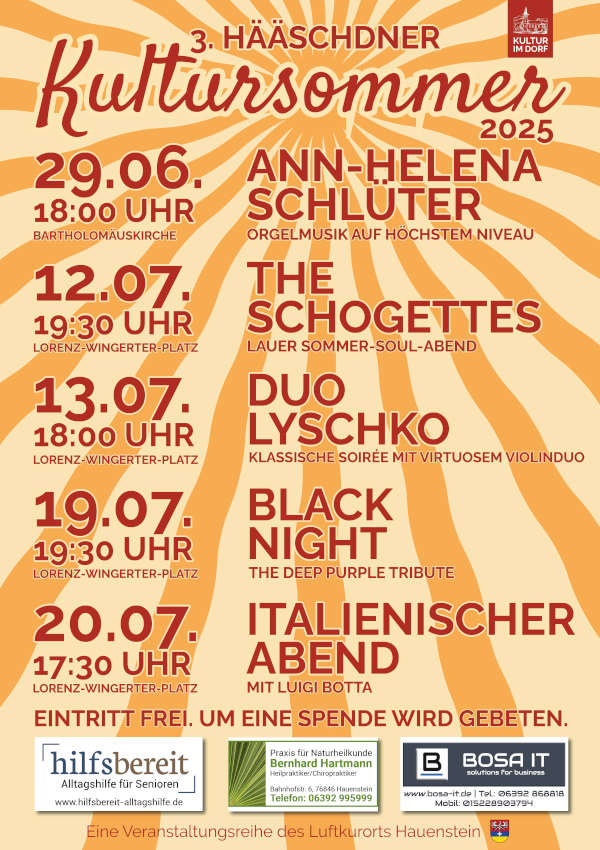 3. Hääschdner Kultursommer im Juni und Juli 2025