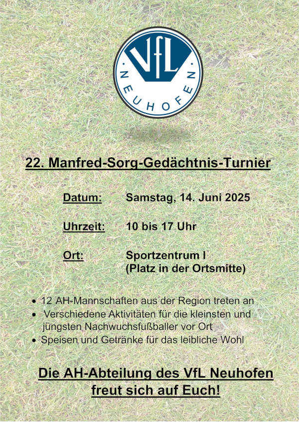 VfL Neuhofen veranstaltet im Juni 2025 traditionelles AH-Turnier