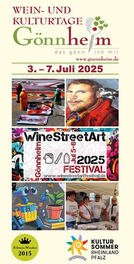 50. Gönnheimer Wein- und Kulturtage, 9. Int. WineStreetArt-Festival und 3. Pfälzer Comic-Salon im Juli 2025