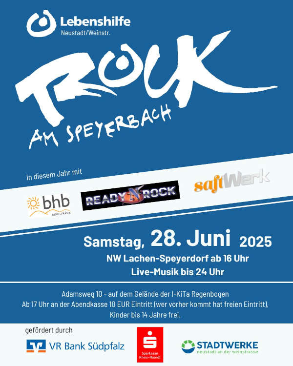 "Rock am Speyerbach 2025" - Inklusives Open-Air-Festival im Juni 2025 in Neustadt an der Weinstraße