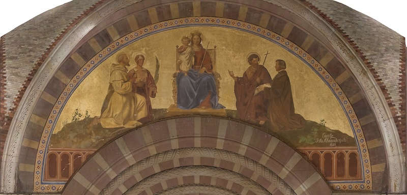 Aufnahme des Wandgemäldes über dem Hauptportal des Doms vor der Untersuchung (Quelle: Domkapitel Speyer, Foto: Vermessungsbüro Buchholz)