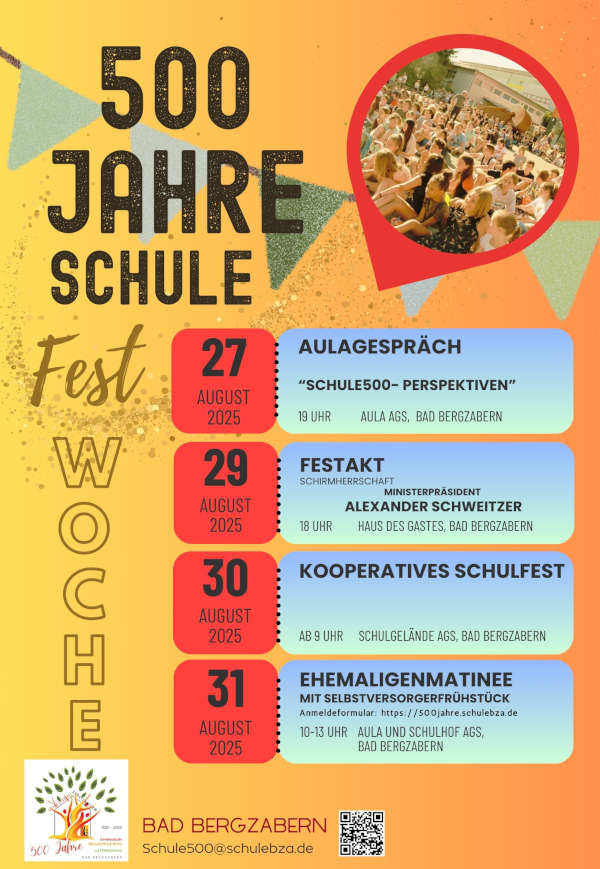 500 Jahre Schule Bad Bergzabern: Festakt und weitere Veranstaltungen zum großen Jubiläum im August 2025