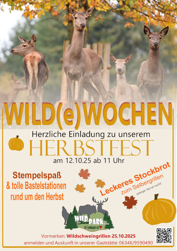 Herbstfest und mehr im Oktober 2025 im Wild- und Wanderpark Südliche Weinstraße in Silz
