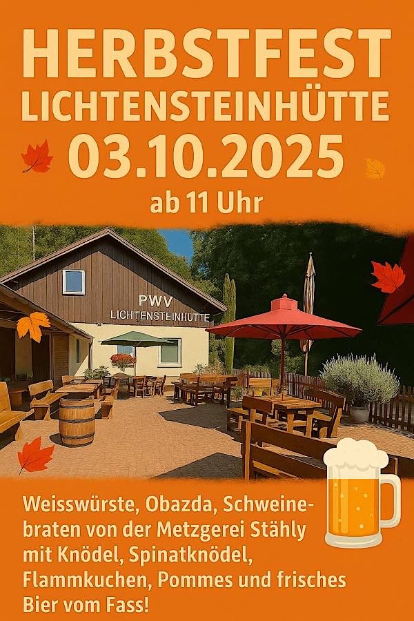 Herbstfest des PWV im Oktober 2025 in der Lichtensteinhütte Neidenfels