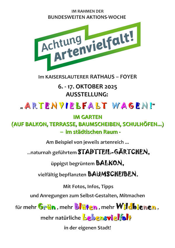 Ausstellung „Artenvielfalt wagen!“ im Oktober 2025 in Kaiserslautern