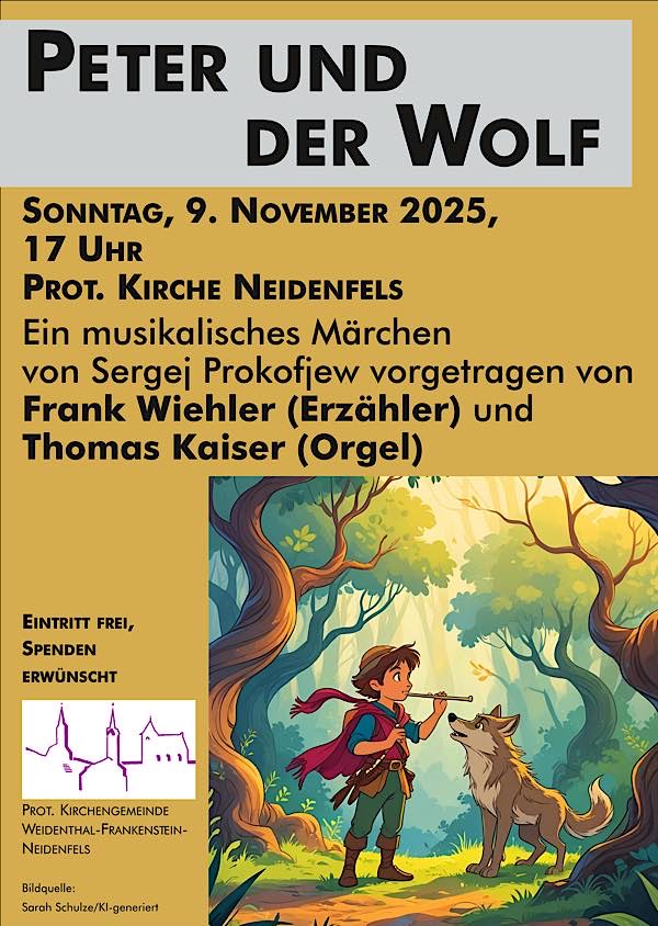 Peter und der Wolf - Orgelkonzert mit Lesung im November 2025 in Neidenfels