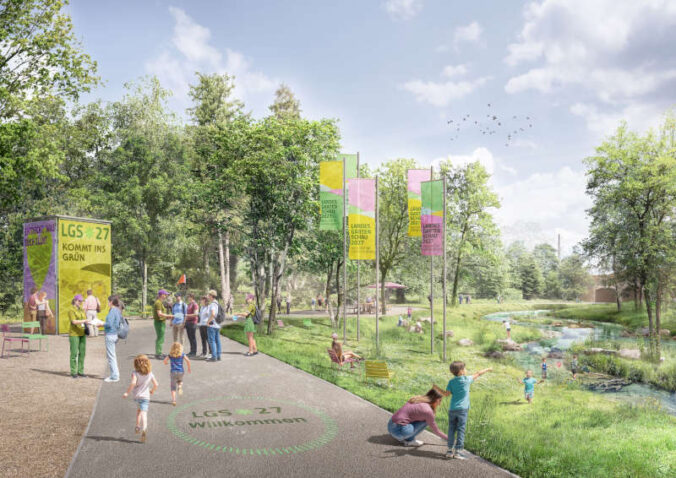 Visualisierung des Eingangsbereichs zur Landesgartenschau 2027 (Quelle: Grow LGS27)