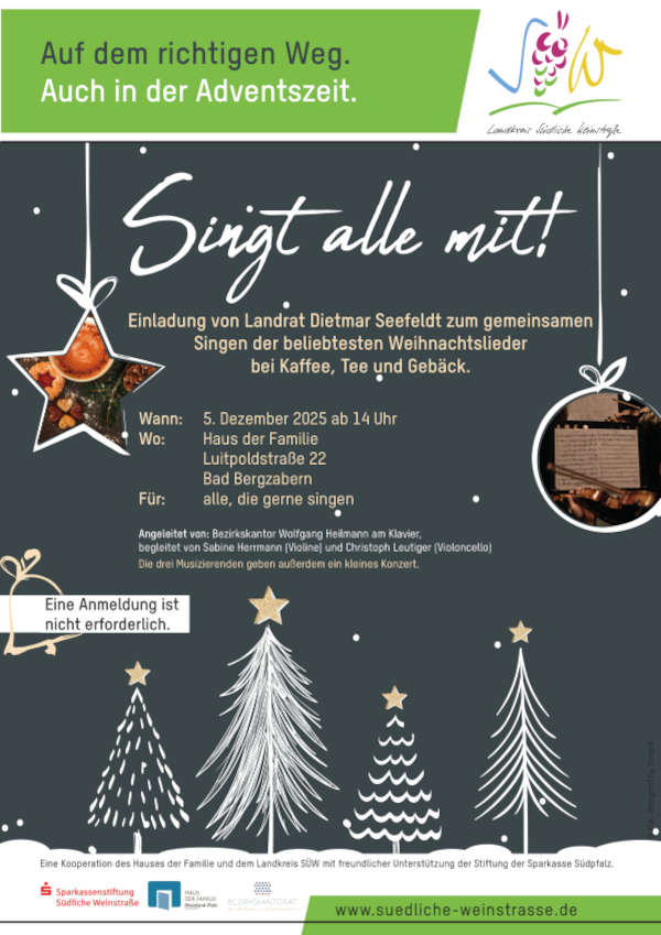 Gemeinsames Singen beliebter Advents- und Weihnachtslieder im Dezember 2025 in Bad Bergzabern