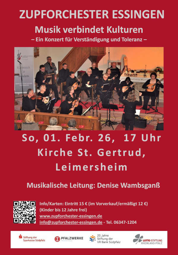 "Musik verbindet Kulturen" mit dem Zupforchester Essingen im Februar 2026 in Leimersheim