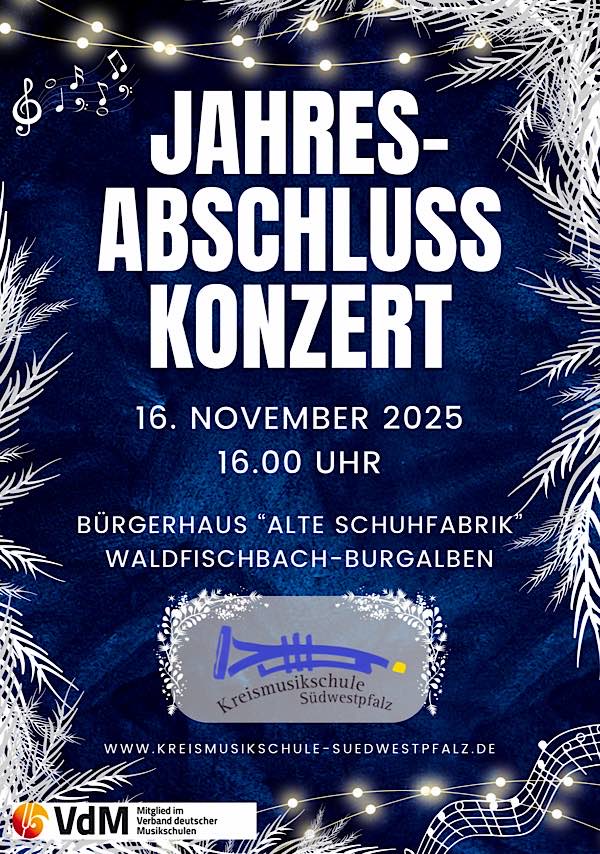 Jahresabschlusskonzert der Kreismusikschule Südwestpfalz im November 2025 in Waldfischbach-Burgalben