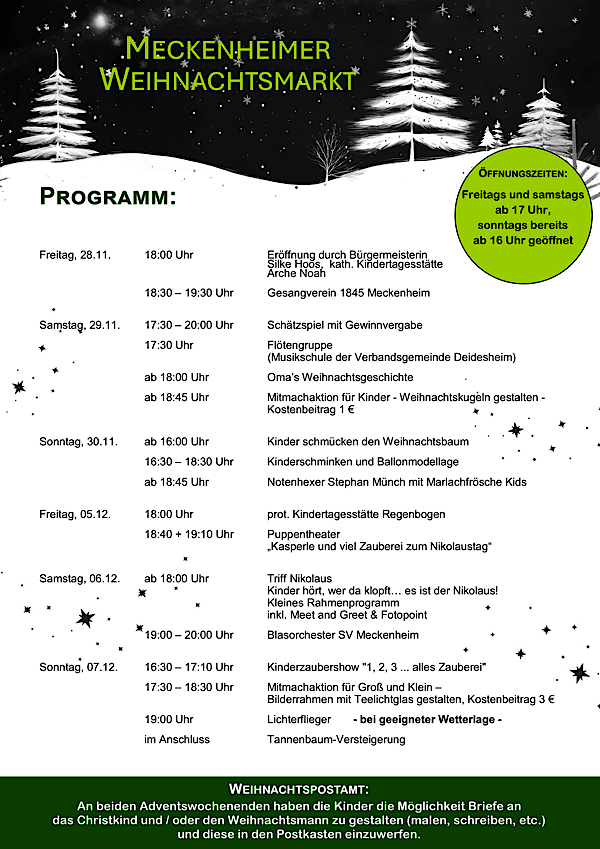 Programm Meckenheimer Weihnachtsmarkt (Quelle: Tourist Service GmbH Deidesheim)