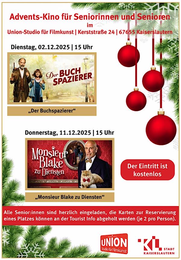 Adventskino für Seniorinnen und Senioren im Dezember 2025 in Kaiserslautern