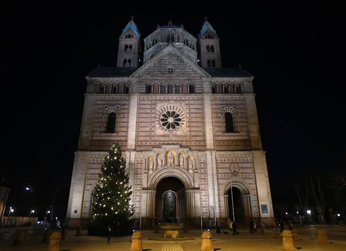 die Westseite des Doms mit großem Weihnachtsbaum (Quelle: Domkapitel Speyer, Foto: Klaus Landry)