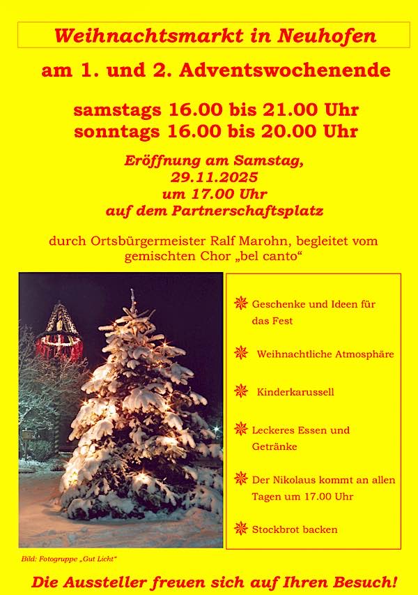 Weihnachtsmarkt im November und Dezember 2025 in Neuhofen