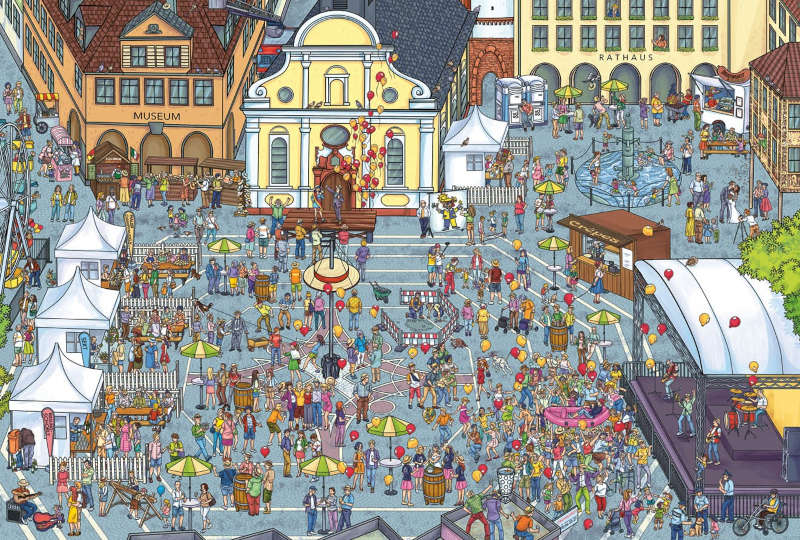 Wimmelbuch Pfalz - Doppelseite Strohhutfest (Quelle: lipplerbookz)