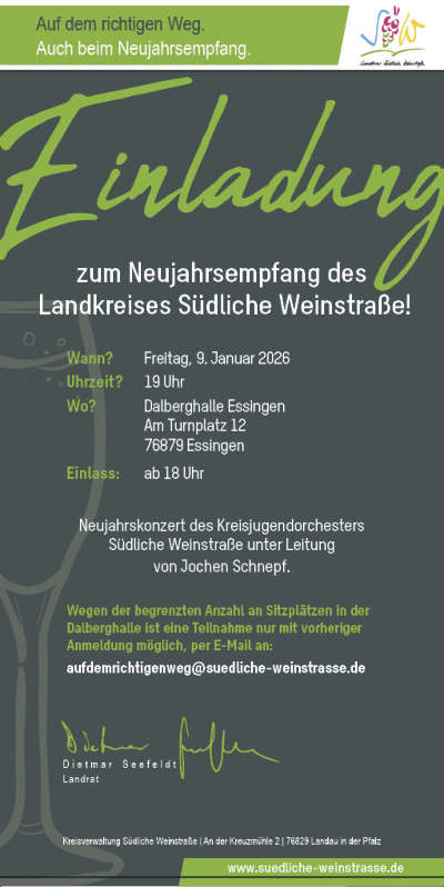 Landrat Dietmar Seefeldt lädt ein zum Neujahrsempfang im Januar 2026 in Essingen