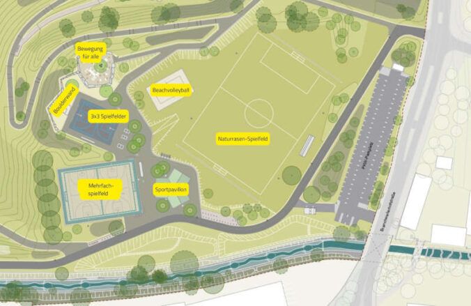Der Übersichtsplan zeigt die Lage der Sportanlagen im neuen LGS-Sportpark. (Bild: LGS27)