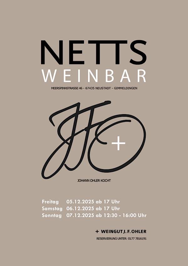 Pop Up-Restaurant mit internationalem Küchenteam im Dezember 2025 bei Netts in Gimmeldingen