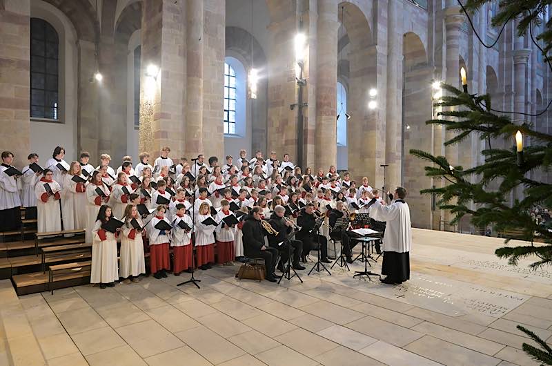 Die Dombläser, der Mädchenchor am Dom zu Speyer und die Männerstimmen der Speyerer Domsingknaben gestalteten unter der Leitung von Domkantor Joachim Weller das Pontifikalamt musikalisch (Quelle: Bistum Speyer, Foto: Klaus Landry)